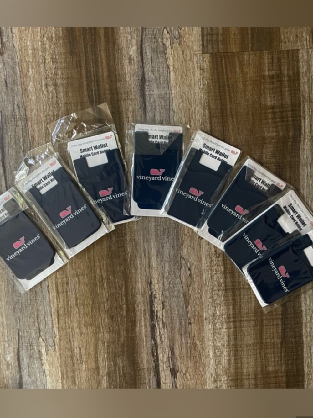 Vineyard Vines Navy Phone Stick-On Card Holder with Pink Whale Logo